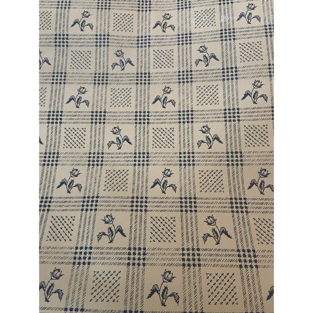 Vintage Wallpaper Roll 29 Inches Wide Beige With Blue Plaid And Flower